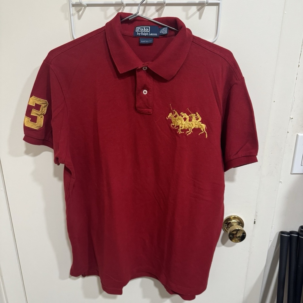 POLO RALPH LAUREN Red Polo Shirt Men's Size X-Large XL Custom Fit Triple Pony #3